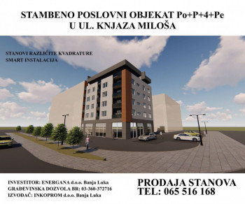 Prodaja stanova u Stambeno poslovnom objektu Po+P+4+Pe u ulici Knjaza Miloša u Banjaluci