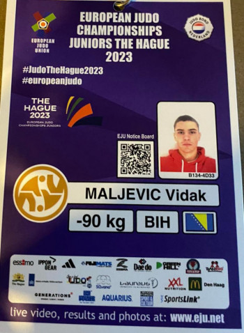 Džudista Vidak Maljević nastupa na Evropskom prvenstvu za juniore u Hagu