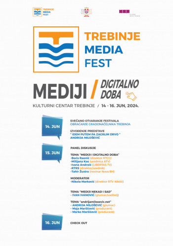 U Kulturnom centru Trebinje će od 14. do 16. juna biti održan prvi “Trebinje media fest – mediji i digitalno doba”.